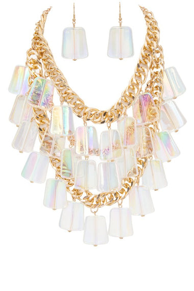 AB Acrylic Fringe Beads Statement Necklace Set
