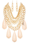 Metallic Teardrop Statement Necklace Set