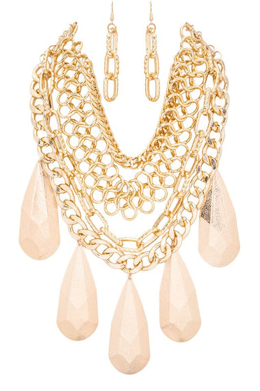 Metallic Teardrop Statement Necklace Set