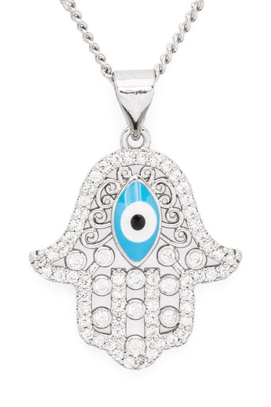 Cubic Zirconia Hamsa Pendant Necklace