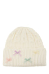 Cable Knit Beanie with Mini Bow Accent