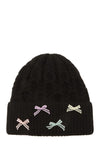 Cable Knit Beanie with Mini Bow Accent