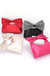 Rhinestone Bow Tie Satin Top Handle Clutch