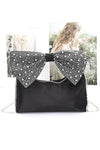 Rhinestone Bow Tie Satin Top Handle Clutch