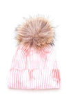 Large Genuine Fur Pom Tie Dyed Cotton Blend Beanie