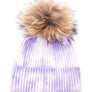Large Genuine Fur Pom Tie Dyed Cotton Blend Beanie