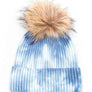 Large Genuine Fur Pom Tie Dyed Cotton Blend Beanie
