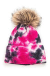 Tie Dyed Natural Natural Genuine Fur Pom Beanie