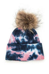 Tie Dyed Natural Natural Genuine Fur Pom Beanie