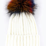 Mix Color Genuine Fur Pom Pom Beanie
