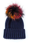 Mix Color Genuine Fur Pom Pom Beanie