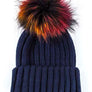 Mix Color Genuine Fur Pom Pom Beanie