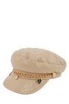 Leather Beret Cap with Chain and Number 5 Accent