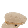 Leather Beret Cap with Chain and Number 5 Accent