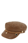 Leather Beret Cap with Chain and Number 5 Accent