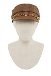 Leather Beret Cap with Chain and Number 5 Accent