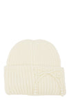 Knitted Beanie Hat with Pearl Ribbon Accent