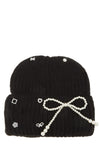 Knitted Beanie Hat with Pearl Ribbon Accent