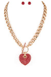 Pave Crystals Heart Pendant Necklace Set