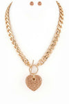 Pave Crystals Heart Pendant Necklace Set