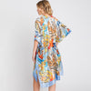 DIONA J HAND DRAWN WATERCOLOR TROPICAL LEAVES KIMONO ONE SIZE COLOR BLUE
