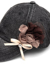 Satin Flower Embellished Denim Cap