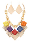 Wooden Beads Mix Media Statement Necklace Set