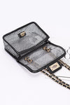 Rhinestone Mesh Turn Lock Iconic Shoulder Bag