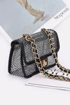 Rhinestone Mesh Turn Lock Iconic Shoulder Bag