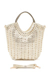 Crystal Studs Embellished Top Handle Tote Bag