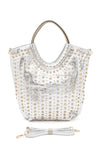 Crystal Studs Embellished Top Handle Tote Bag