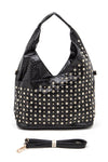 Crystal Studs Embellished Top Handle Shoulder Bag