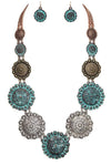 Mix Tone Textured Medallion Western Necklace Set