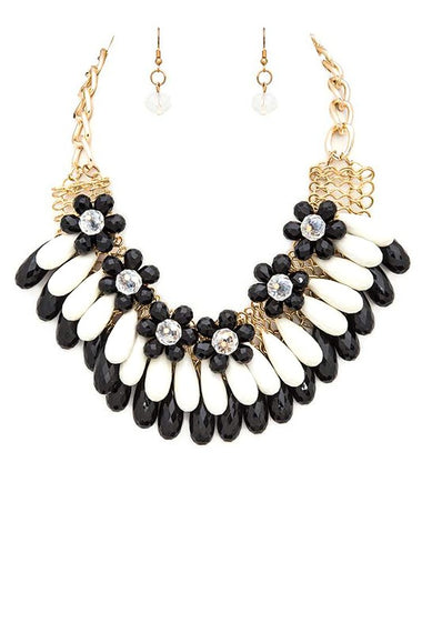 Fringe Beads & Flowers Statement Necklace Set