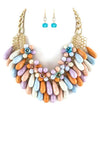 Fringe Beads & Flowers Statement Necklace Set