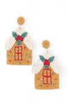 Beaded Xmas Ginger Bread House Iconic Earrings