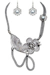 Crystal Mesh Chain Flower Statement Necklace Set