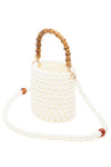 Bamboo Top Handle Beaded Bucket Clutch Bag