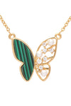 Green Malachite CZ Butterfly Pendant Necklace