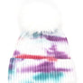 Large Genuine Fur Pom Tie Dyed Cotton Blend Beanie