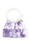 Large Genuine Fur Pom Tie Dyed Cotton Blend Beanie