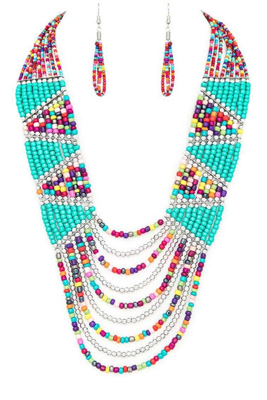 Seed Beads Mix Color Layer Necklace Set