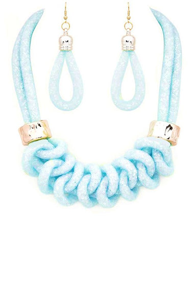 Crystal Mesh Tubing Statement Necklace Set