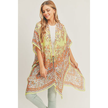 DIONA J BOHO PRINT KIMONO CARDIGAN ONE SIZE COLOR GREEN
