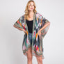 DIONA J GEOMETRIC TRIM TIE DYE PRINT KIMONO CARDIGAN ONE SIZE COLOR OLIVE