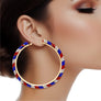 Hoop Red White Blue Tube Rhinestone 3" Earrings