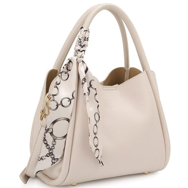 DIONA J WOMEN'S SMOOTH SCARF TOP HANDLE SATCHEL BAG COLOR BEIGE