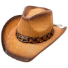 DIONA J FASHION HARD STRAW WESTERN TRIM COWBOY HAT COLOR BROWN