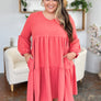 Double Take Full Size V-Neck Balloon Sleeve Tiered Dress with Pockets