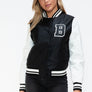 Love Me Now PU Leather Contrast Snap Down Bomber Jacket